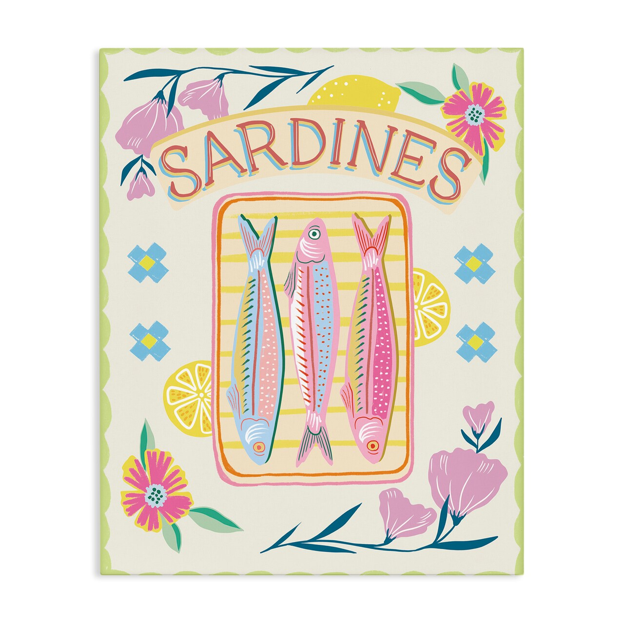 Stupell Industries Pastel Sardines & Flowers Canvas, design by Jo Reid